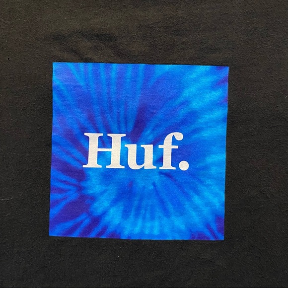 Vintage Black Huf Short Sleeve Tee w/ Blue Tie Dye Box Logo - Picture 2 of 4